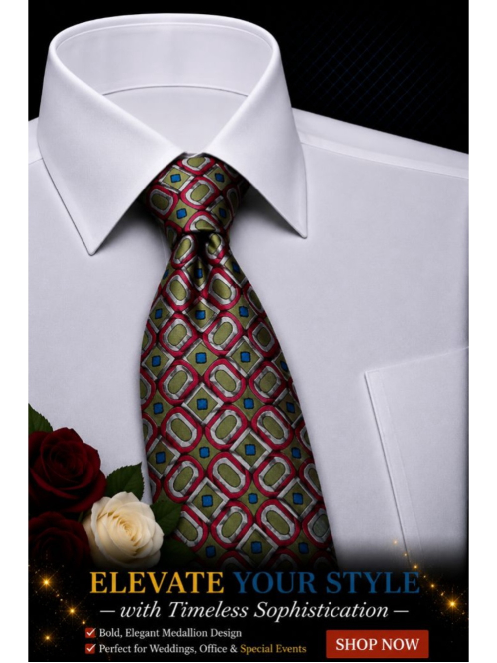 Don Loper One Size Green Red Medallion Italian Silk Men's Tie
